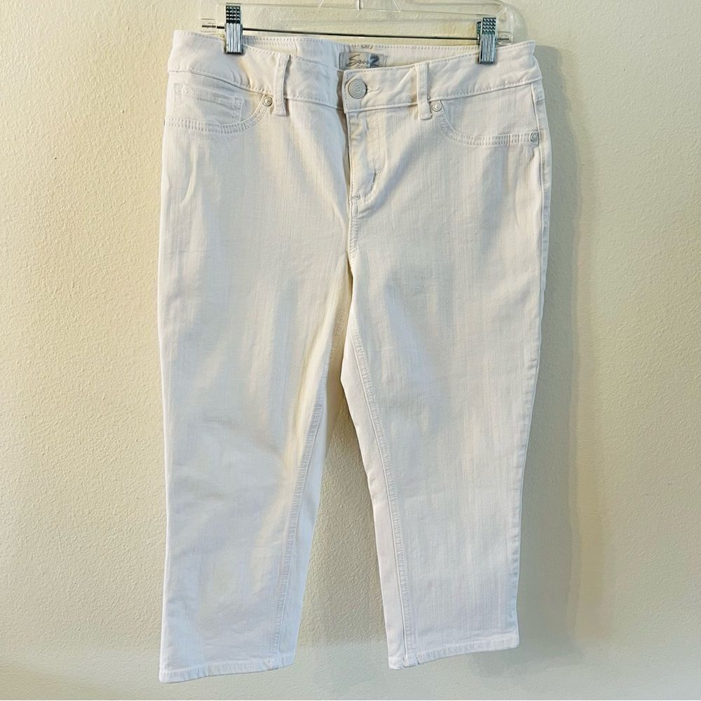 Seven7 Jeans Skinny Cropped Size 12 White Zip Fly Flat Front Casual